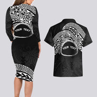 Personalised Pohnpei Nukuoro Micronesia Couples Matching Long Sleeve Bodycon Dress and Hawaiian Shirt Polynesian Tattoo Curves Black Version LT14 - Polynesian Pride