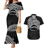 Personalised Pohnpei Nukuoro Micronesia Couples Matching Mermaid Dress and Hawaiian Shirt Polynesian Tattoo Curves Black Version LT14 Black - Polynesian Pride