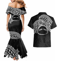 Personalised Pohnpei Nukuoro Micronesia Couples Matching Mermaid Dress and Hawaiian Shirt Polynesian Tattoo Curves Black Version LT14 - Polynesian Pride