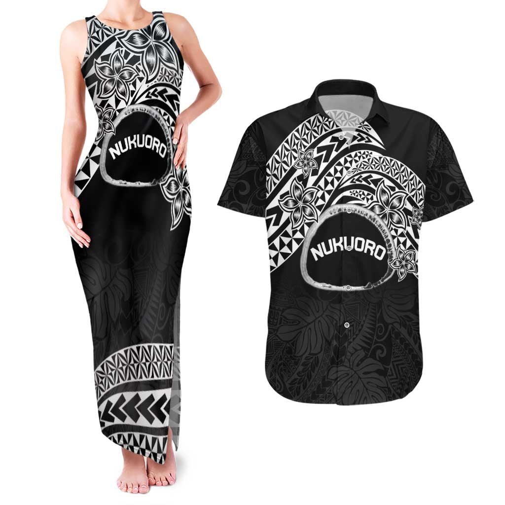 Personalised Pohnpei Nukuoro Micronesia Couples Matching Tank Maxi Dress and Hawaiian Shirt Polynesian Tattoo Curves Black Version LT14 Black - Polynesian Pride