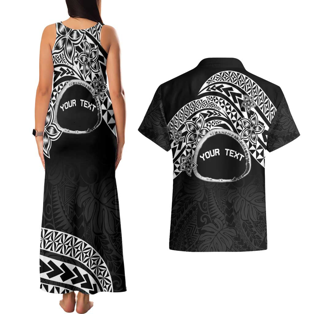Personalised Pohnpei Nukuoro Micronesia Couples Matching Tank Maxi Dress and Hawaiian Shirt Polynesian Tattoo Curves Black Version LT14 - Polynesian Pride
