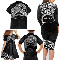Personalised Pohnpei Nukuoro Micronesia Family Matching Long Sleeve Bodycon Dress and Hawaiian Shirt Polynesian Tattoo Curves Black Version LT14 - Polynesian Pride