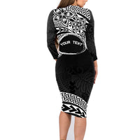 Personalised Pohnpei Nukuoro Micronesia Family Matching Long Sleeve Bodycon Dress and Hawaiian Shirt Polynesian Tattoo Curves Black Version LT14 - Polynesian Pride