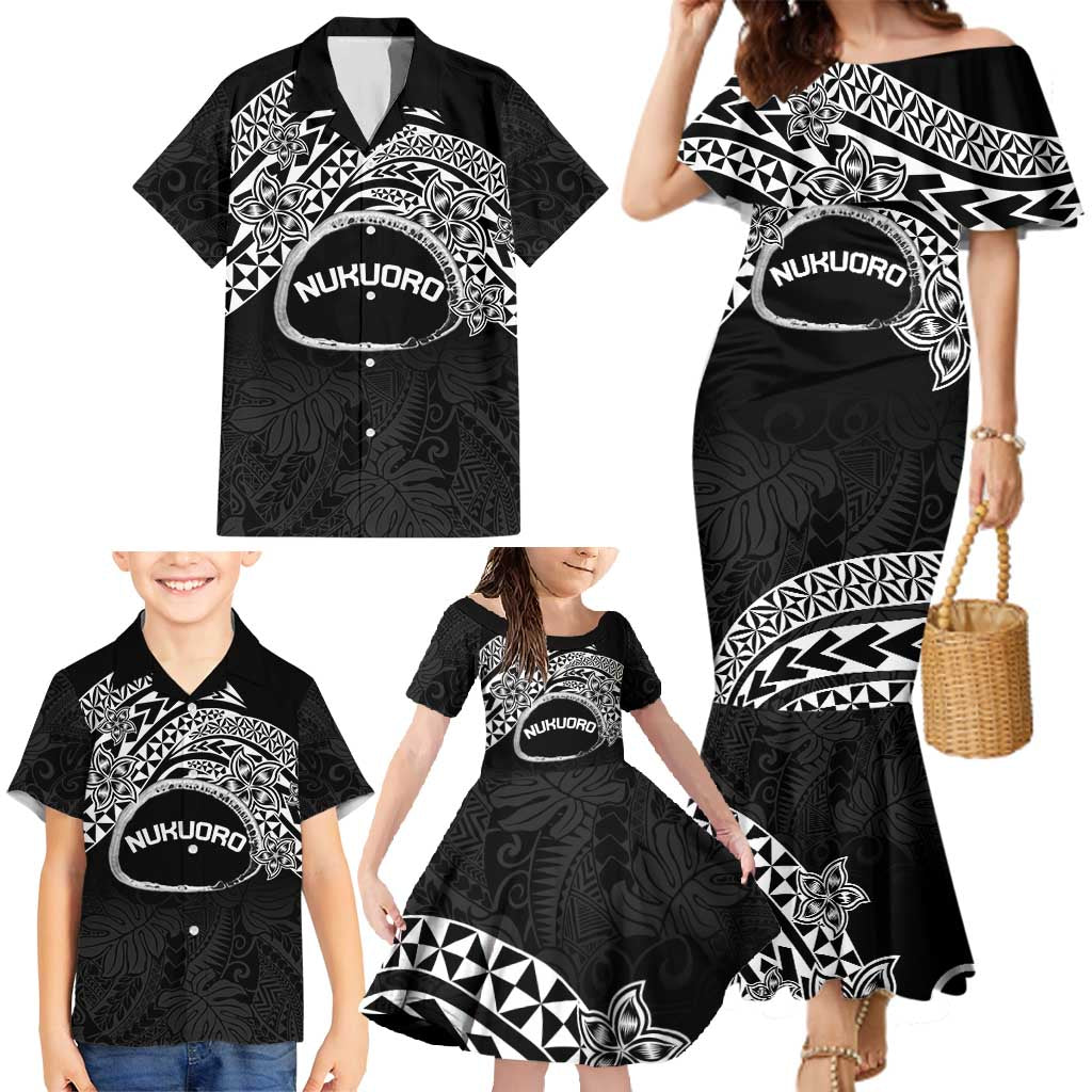 Personalised Pohnpei Nukuoro Micronesia Family Matching Mermaid Dress and Hawaiian Shirt Polynesian Tattoo Curves Black Version LT14 - Polynesian Pride