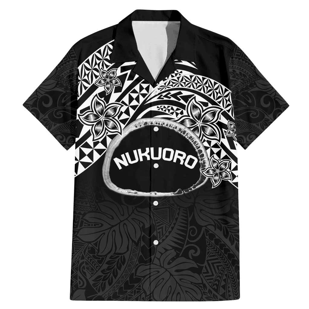 Personalised Pohnpei Nukuoro Micronesia Family Matching Mermaid Dress and Hawaiian Shirt Polynesian Tattoo Curves Black Version LT14 Dad's Shirt - Short Sleeve Black - Polynesian Pride