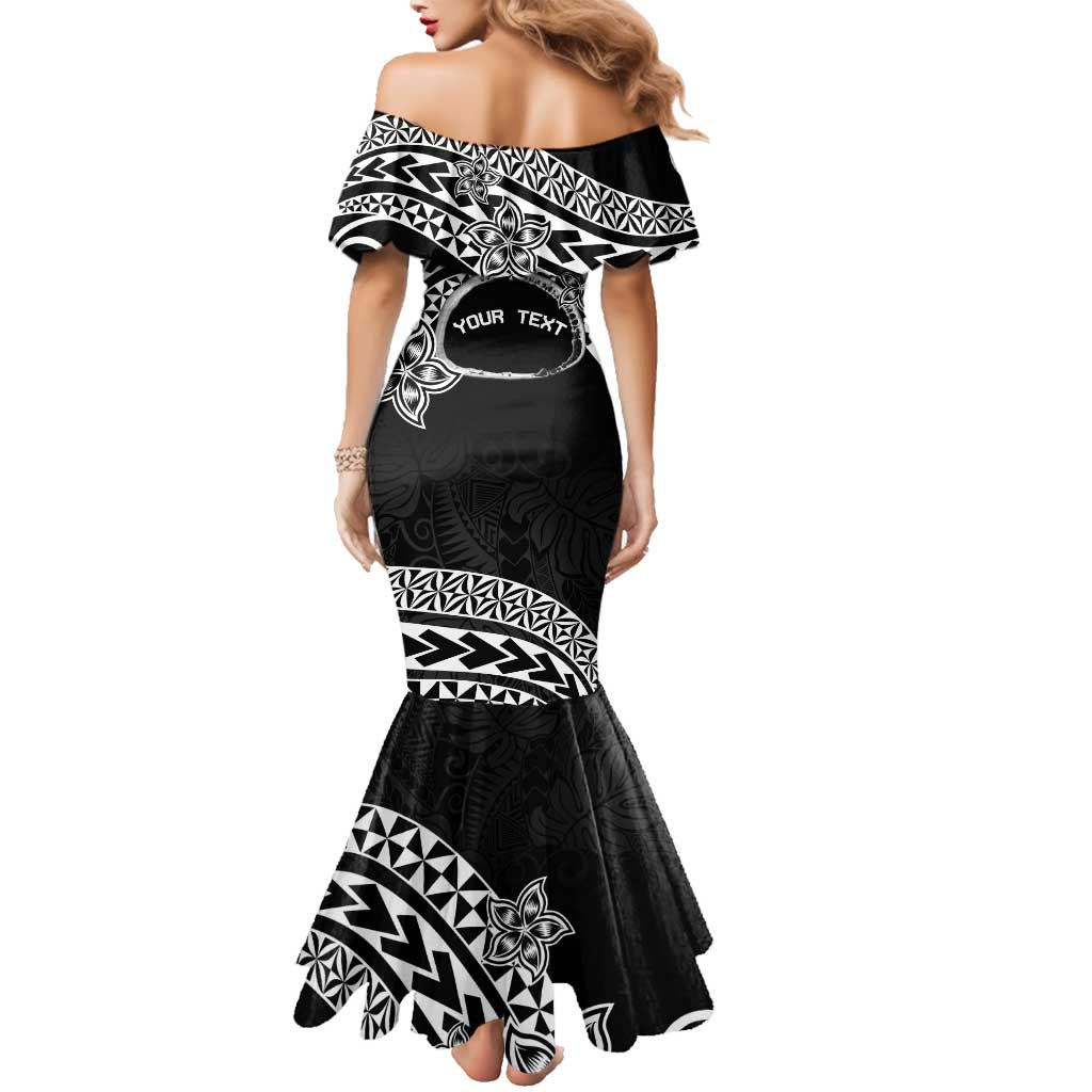 Personalised Pohnpei Nukuoro Micronesia Family Matching Mermaid Dress and Hawaiian Shirt Polynesian Tattoo Curves Black Version LT14 - Polynesian Pride