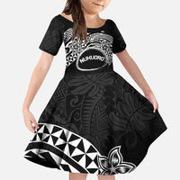 Personalised Pohnpei Nukuoro Micronesia Family Matching Off Shoulder Maxi Dress and Hawaiian Shirt Polynesian Tattoo Curves Black Version LT14 Daughter's Dress Black - Polynesian Pride