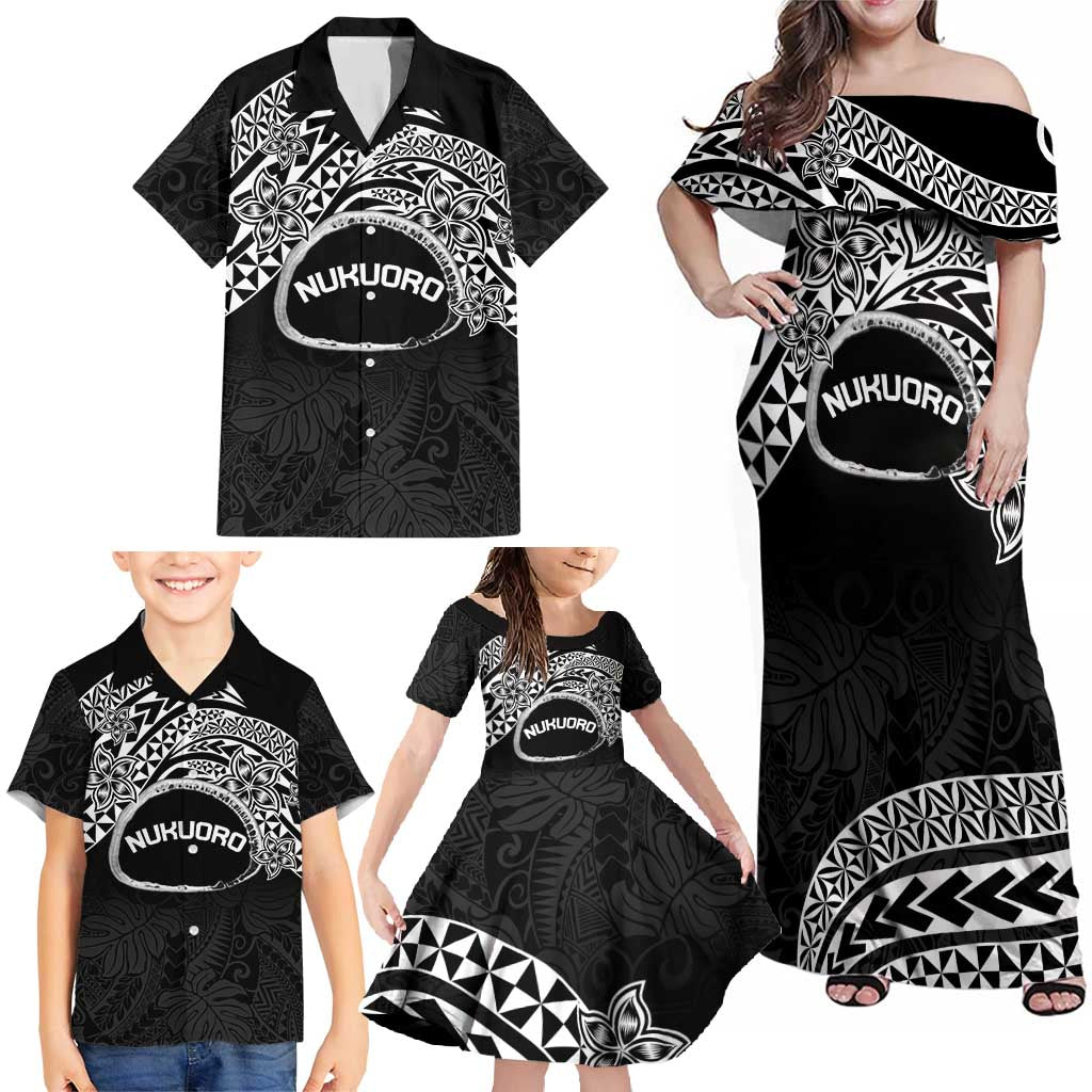 Personalised Pohnpei Nukuoro Micronesia Family Matching Off Shoulder Maxi Dress and Hawaiian Shirt Polynesian Tattoo Curves Black Version LT14 - Polynesian Pride