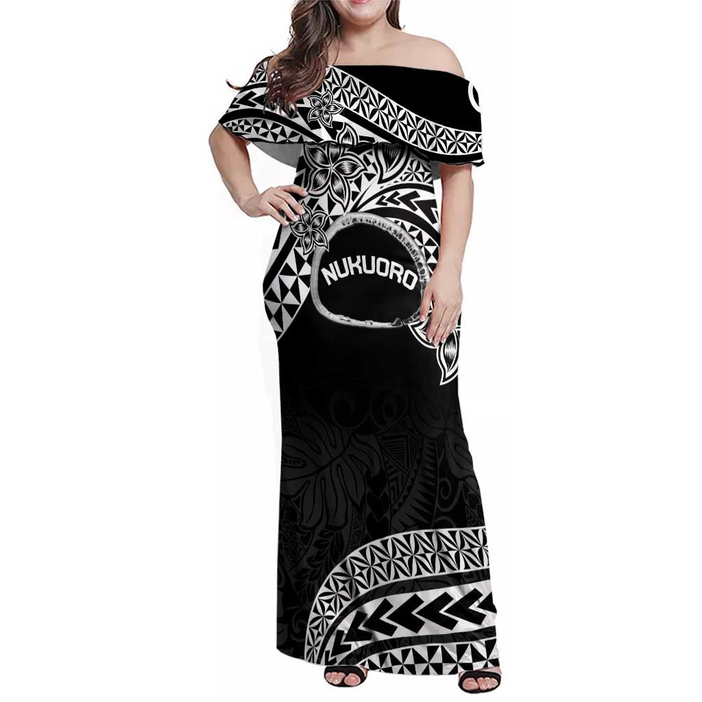 Personalised Pohnpei Nukuoro Micronesia Family Matching Off Shoulder Maxi Dress and Hawaiian Shirt Polynesian Tattoo Curves Black Version LT14 Mom's Dress Black - Polynesian Pride
