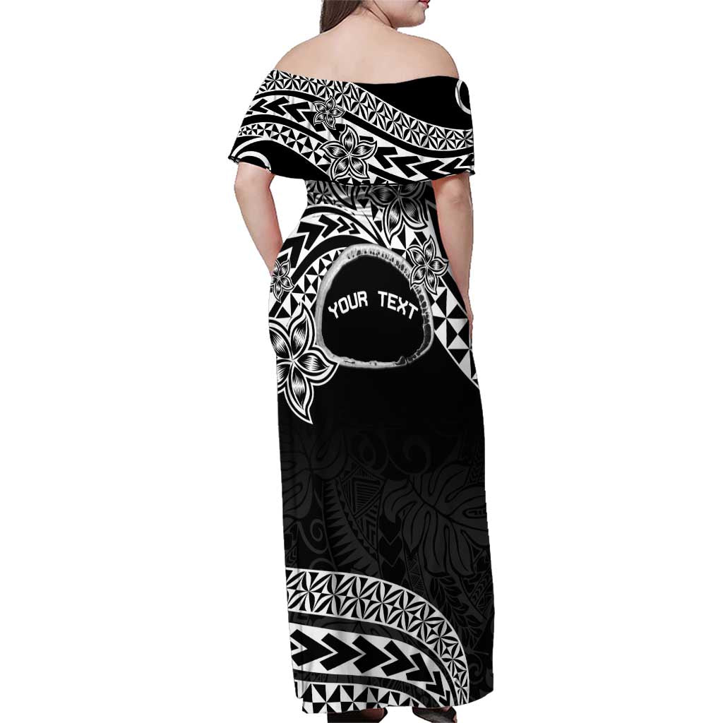 Personalised Pohnpei Nukuoro Micronesia Family Matching Off Shoulder Maxi Dress and Hawaiian Shirt Polynesian Tattoo Curves Black Version LT14 - Polynesian Pride