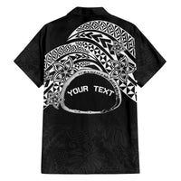 Personalised Pohnpei Nukuoro Micronesia Family Matching Off Shoulder Short Dress and Hawaiian Shirt Polynesian Tattoo Curves Black Version LT14 - Polynesian Pride