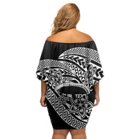 Personalised Pohnpei Nukuoro Micronesia Family Matching Off Shoulder Short Dress and Hawaiian Shirt Polynesian Tattoo Curves Black Version LT14 - Polynesian Pride