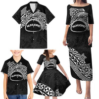 Personalised Pohnpei Nukuoro Micronesia Family Matching Puletasi and Hawaiian Shirt Polynesian Tattoo Curves Black Version LT14 - Polynesian Pride