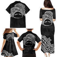 Personalised Pohnpei Nukuoro Micronesia Family Matching Puletasi and Hawaiian Shirt Polynesian Tattoo Curves Black Version LT14 - Polynesian Pride