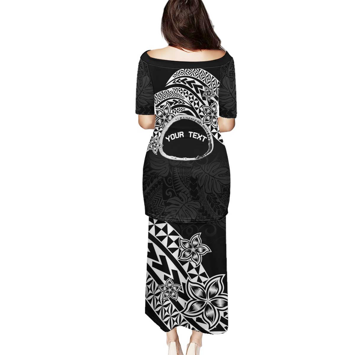 Personalised Pohnpei Nukuoro Micronesia Family Matching Puletasi and Hawaiian Shirt Polynesian Tattoo Curves Black Version LT14 - Polynesian Pride