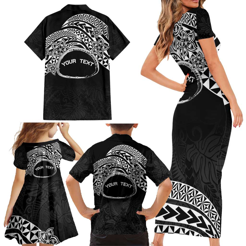 Personalised Pohnpei Nukuoro Micronesia Family Matching Short Sleeve Bodycon Dress and Hawaiian Shirt Polynesian Tattoo Curves Black Version LT14 - Polynesian Pride