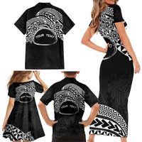 Personalised Pohnpei Nukuoro Micronesia Family Matching Short Sleeve Bodycon Dress and Hawaiian Shirt Polynesian Tattoo Curves Black Version LT14 - Polynesian Pride