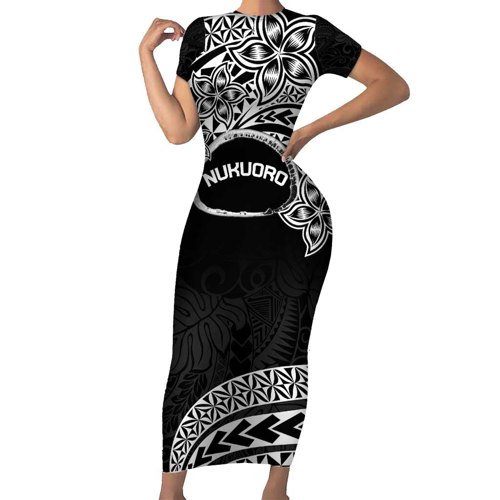 Personalised Pohnpei Nukuoro Micronesia Family Matching Short Sleeve Bodycon Dress and Hawaiian Shirt Polynesian Tattoo Curves Black Version LT14 Mom's Dress Black - Polynesian Pride