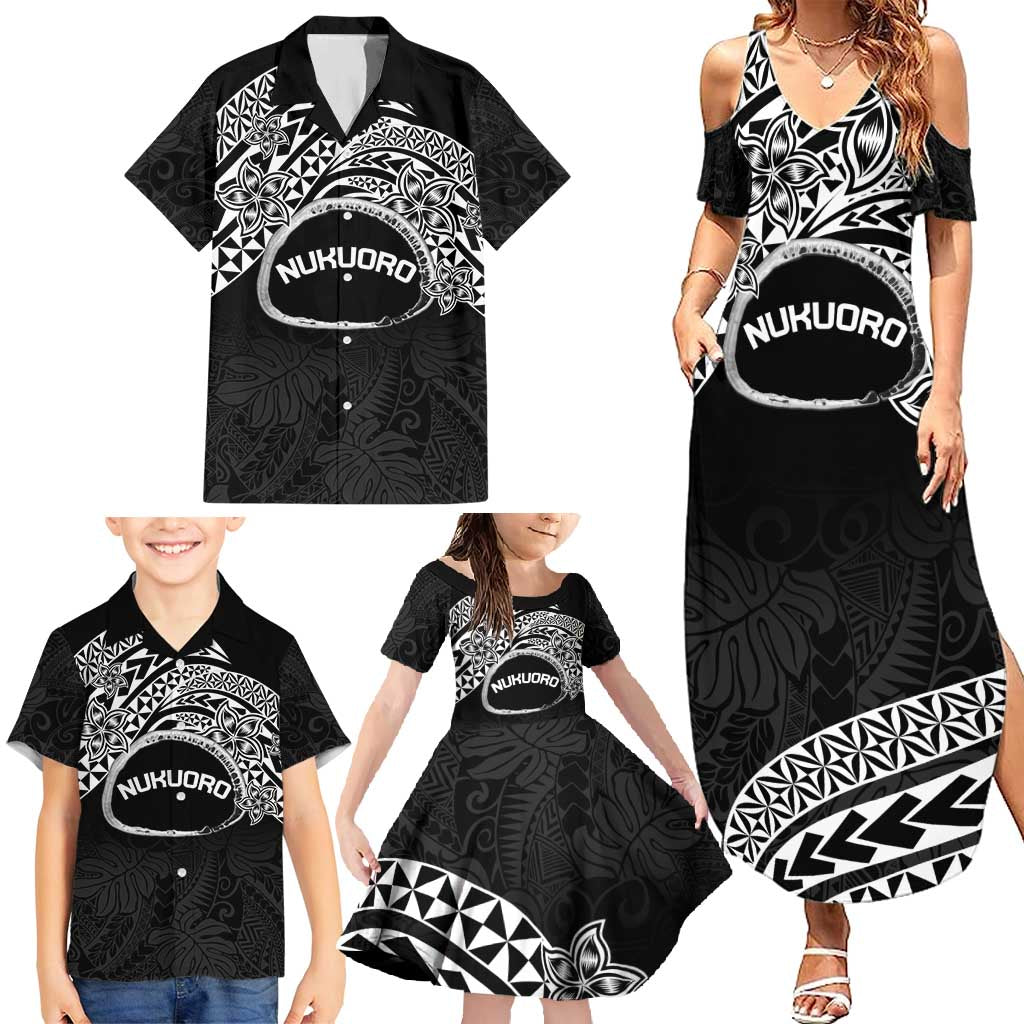 Personalised Pohnpei Nukuoro Micronesia Family Matching Summer Maxi Dress and Hawaiian Shirt Polynesian Tattoo Curves Black Version LT14 - Polynesian Pride
