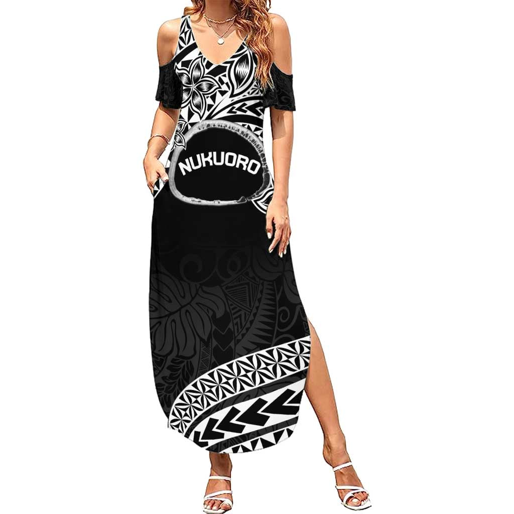 Personalised Pohnpei Nukuoro Micronesia Family Matching Summer Maxi Dress and Hawaiian Shirt Polynesian Tattoo Curves Black Version LT14 Mom's Dress Black - Polynesian Pride