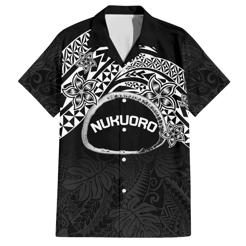 Personalised Pohnpei Nukuoro Micronesia Family Matching Tank Maxi Dress and Hawaiian Shirt Polynesian Tattoo Curves Black Version LT14 Dad's Shirt - Short Sleeve Black - Polynesian Pride