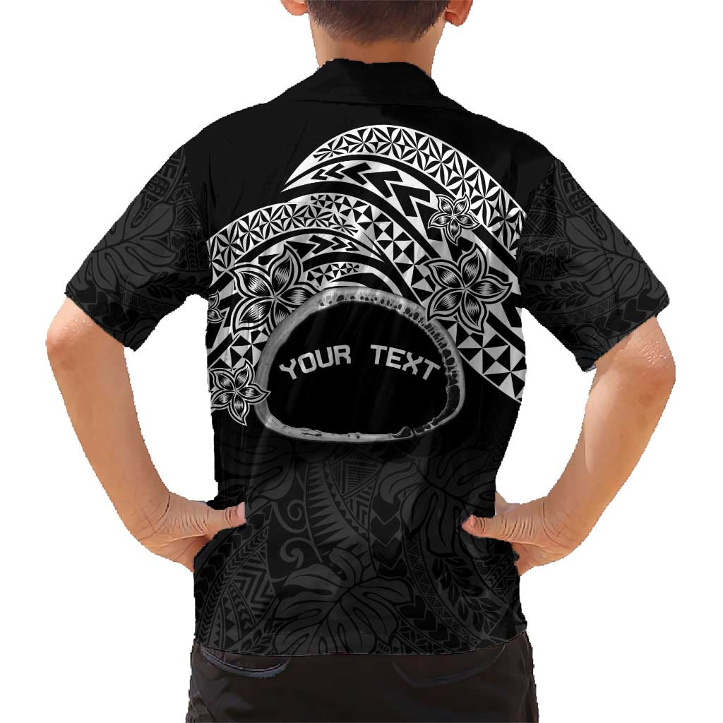 Personalised Pohnpei Nukuoro Micronesia Kid Hawaiian Shirt Polynesian Tattoo Curves Black Version