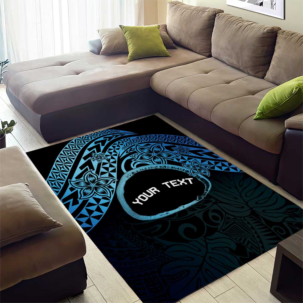 Personalised Pohnpei Nukuoro Micronesia Area Rug Polynesian Tattoo Curves Blue Version LT14 - Polynesian Pride