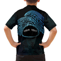 Personalised Pohnpei Nukuoro Micronesia Family Matching Long Sleeve Bodycon Dress and Hawaiian Shirt Polynesian Tattoo Curves Blue Version LT14 - Polynesian Pride