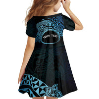 Personalised Pohnpei Nukuoro Micronesia Family Matching Long Sleeve Bodycon Dress and Hawaiian Shirt Polynesian Tattoo Curves Blue Version LT14 - Polynesian Pride