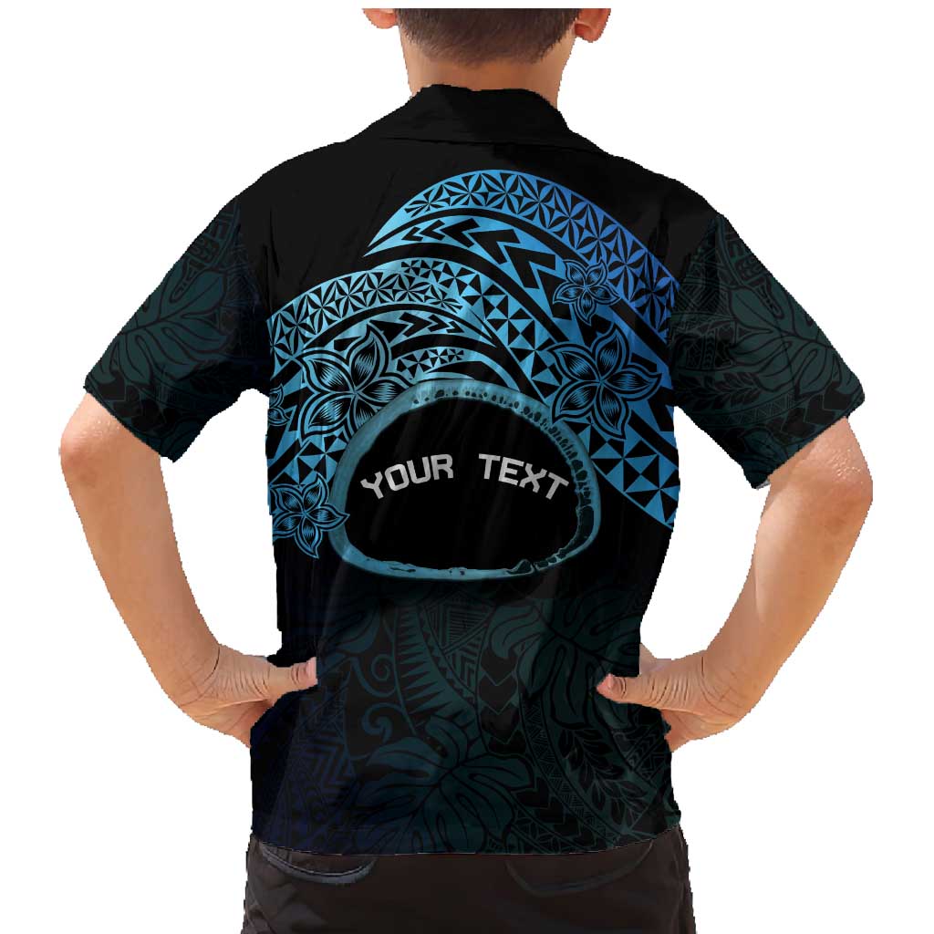 Personalised Pohnpei Nukuoro Micronesia Family Matching Mermaid Dress and Hawaiian Shirt Polynesian Tattoo Curves Blue Version LT14 - Polynesian Pride