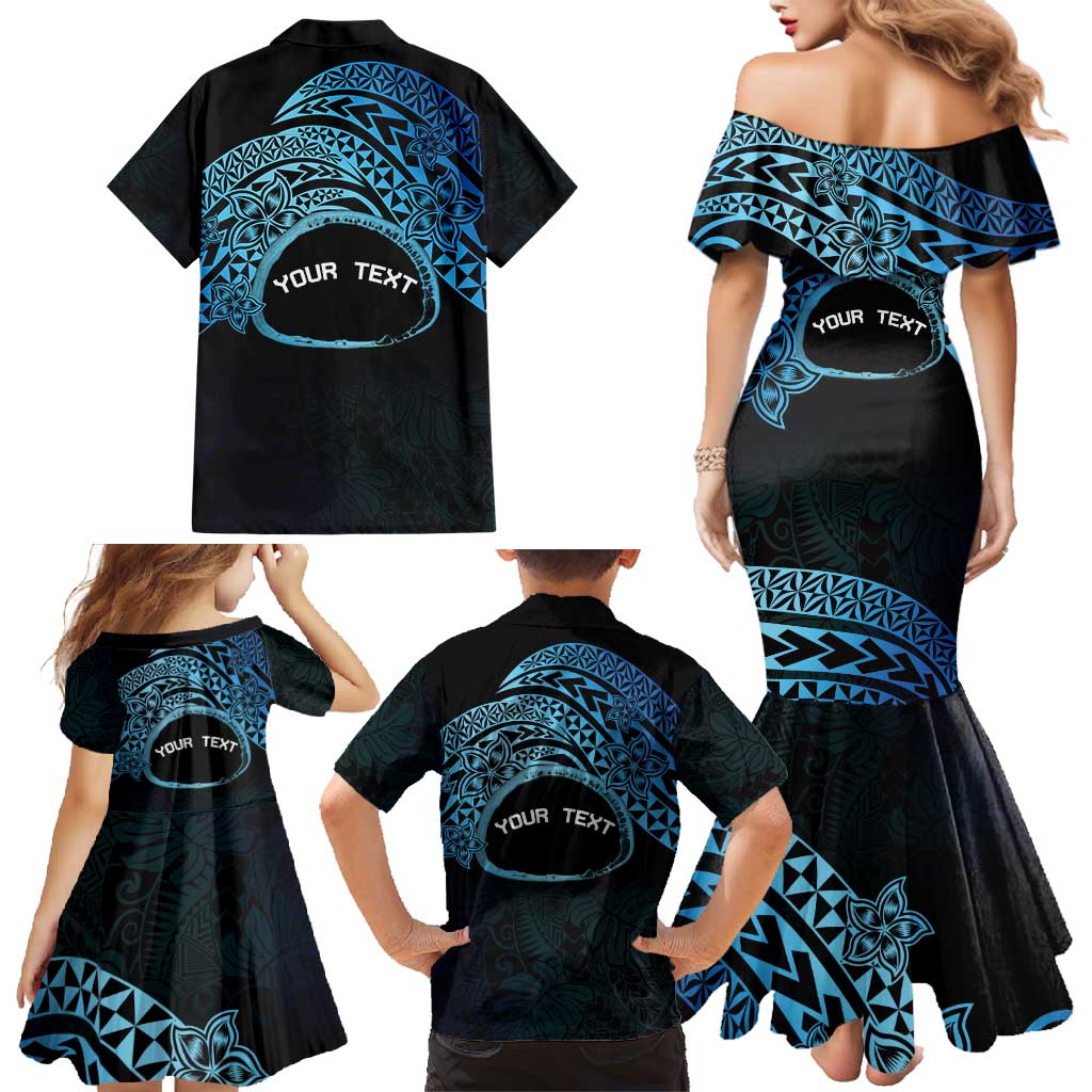 Personalised Pohnpei Nukuoro Micronesia Family Matching Mermaid Dress and Hawaiian Shirt Polynesian Tattoo Curves Blue Version LT14 - Polynesian Pride