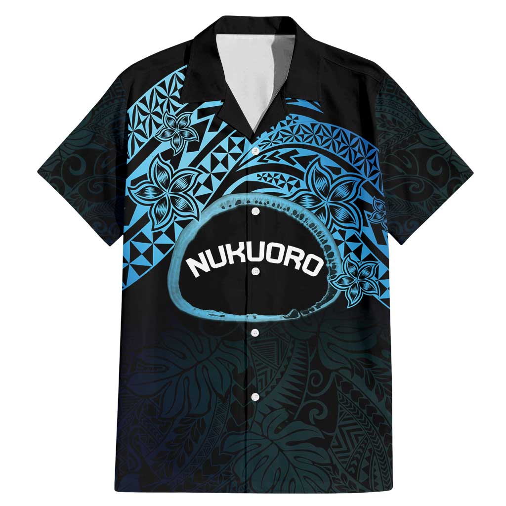 Personalised Pohnpei Nukuoro Micronesia Family Matching Mermaid Dress and Hawaiian Shirt Polynesian Tattoo Curves Blue Version LT14 Dad's Shirt - Short Sleeve Blue - Polynesian Pride