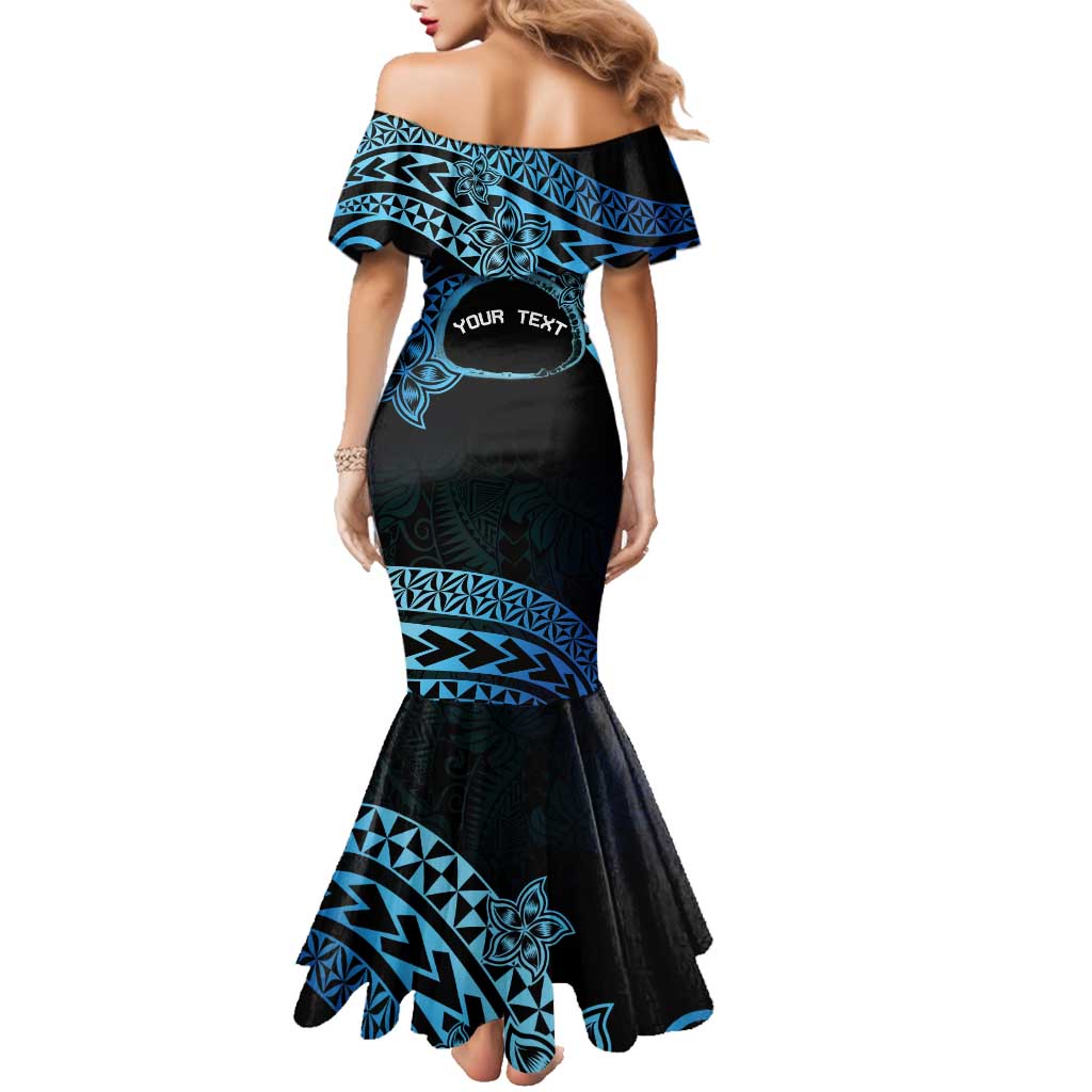 Personalised Pohnpei Nukuoro Micronesia Family Matching Mermaid Dress and Hawaiian Shirt Polynesian Tattoo Curves Blue Version LT14 - Polynesian Pride