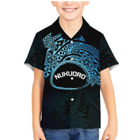 Personalised Pohnpei Nukuoro Micronesia Family Matching Mermaid Dress and Hawaiian Shirt Polynesian Tattoo Curves Blue Version LT14 Son's Shirt Blue - Polynesian Pride