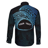Personalised Pohnpei Nukuoro Micronesia Family Matching Off The Shoulder Long Sleeve Dress and Hawaiian Shirt Polynesian Tattoo Curves Blue Version LT14 - Polynesian Pride