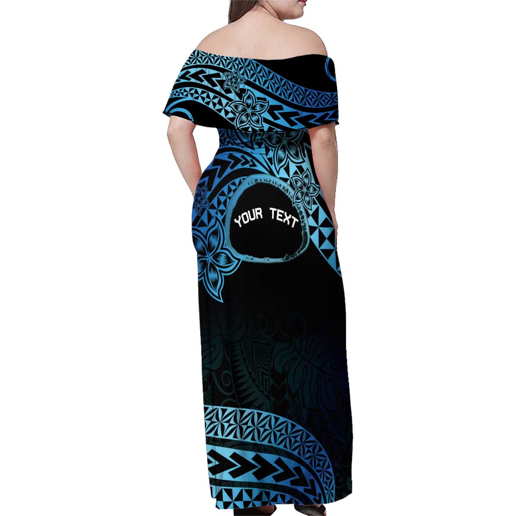 Personalised Pohnpei Nukuoro Micronesia Family Matching Off Shoulder Maxi Dress and Hawaiian Shirt Polynesian Tattoo Curves Blue Version LT14 - Polynesian Pride