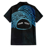 Personalised Pohnpei Nukuoro Micronesia Family Matching Off Shoulder Short Dress and Hawaiian Shirt Polynesian Tattoo Curves Blue Version LT14 - Polynesian Pride