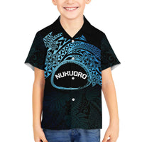 Personalised Pohnpei Nukuoro Micronesia Family Matching Off Shoulder Short Dress and Hawaiian Shirt Polynesian Tattoo Curves Blue Version LT14 Son's Shirt Blue - Polynesian Pride