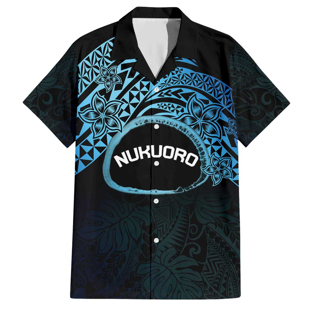 Personalised Pohnpei Nukuoro Micronesia Family Matching Short Sleeve Bodycon Dress and Hawaiian Shirt Polynesian Tattoo Curves Blue Version LT14 Dad's Shirt - Short Sleeve Blue - Polynesian Pride