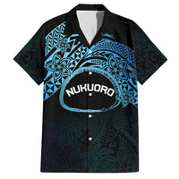 Personalised Pohnpei Nukuoro Micronesia Family Matching Short Sleeve Bodycon Dress and Hawaiian Shirt Polynesian Tattoo Curves Blue Version LT14 Dad's Shirt - Short Sleeve Blue - Polynesian Pride