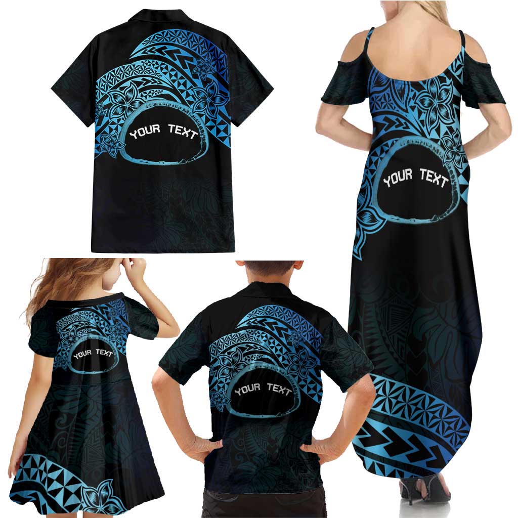 Personalised Pohnpei Nukuoro Micronesia Family Matching Summer Maxi Dress and Hawaiian Shirt Polynesian Tattoo Curves Blue Version LT14 - Polynesian Pride