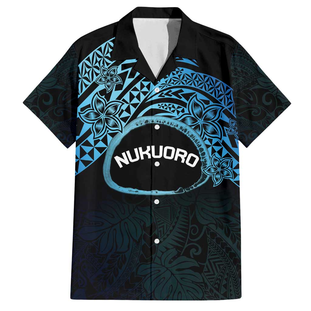 Personalised Pohnpei Nukuoro Micronesia Family Matching Summer Maxi Dress and Hawaiian Shirt Polynesian Tattoo Curves Blue Version LT14 Dad's Shirt - Short Sleeve Blue - Polynesian Pride