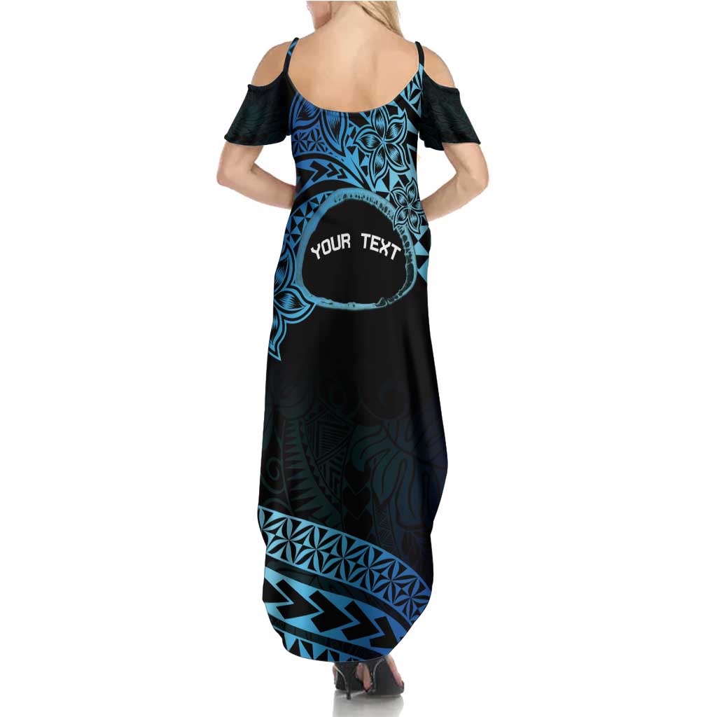 Personalised Pohnpei Nukuoro Micronesia Family Matching Summer Maxi Dress and Hawaiian Shirt Polynesian Tattoo Curves Blue Version LT14 - Polynesian Pride