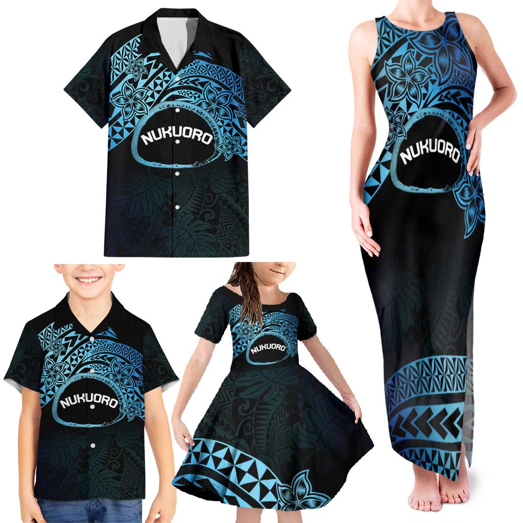 Personalised Pohnpei Nukuoro Micronesia Family Matching Tank Maxi Dress and Hawaiian Shirt Polynesian Tattoo Curves Blue Version LT14 - Polynesian Pride