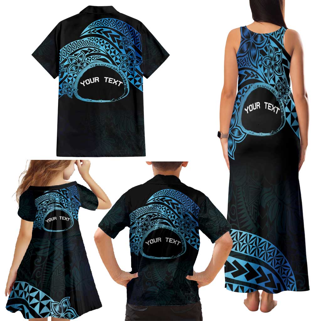 Personalised Pohnpei Nukuoro Micronesia Family Matching Tank Maxi Dress and Hawaiian Shirt Polynesian Tattoo Curves Blue Version LT14 - Polynesian Pride