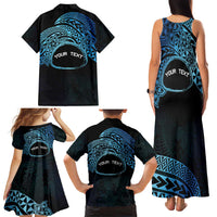 Personalised Pohnpei Nukuoro Micronesia Family Matching Tank Maxi Dress and Hawaiian Shirt Polynesian Tattoo Curves Blue Version LT14 - Polynesian Pride