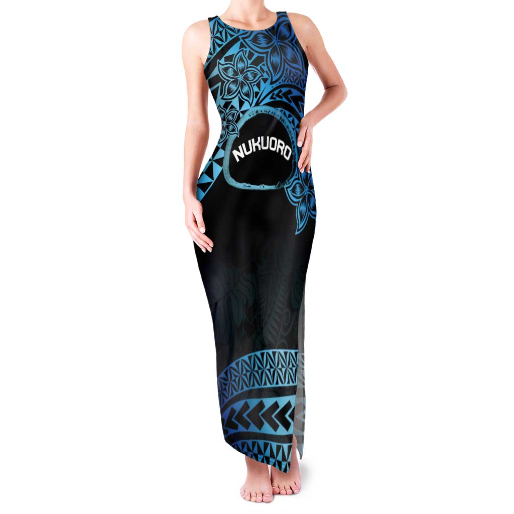 Personalised Pohnpei Nukuoro Micronesia Family Matching Tank Maxi Dress and Hawaiian Shirt Polynesian Tattoo Curves Blue Version LT14 Mom's Dress Blue - Polynesian Pride