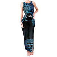 Personalised Pohnpei Nukuoro Micronesia Family Matching Tank Maxi Dress and Hawaiian Shirt Polynesian Tattoo Curves Blue Version LT14 Mom's Dress Blue - Polynesian Pride