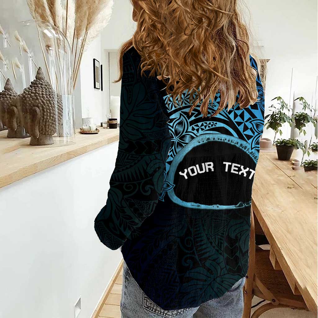 Personalised Pohnpei Nukuoro Micronesia Women Casual Shirt Polynesian Tattoo Curves Blue Version