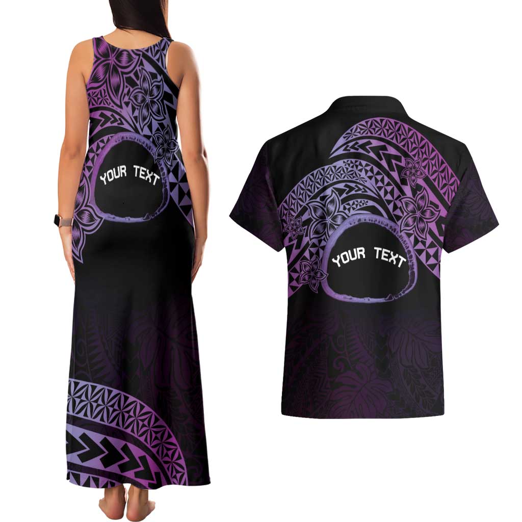 Personalised Pohnpei Nukuoro Micronesia Couples Matching Tank Maxi Dress and Hawaiian Shirt Polynesian Tattoo Curves Purple Version LT14 - Polynesian Pride